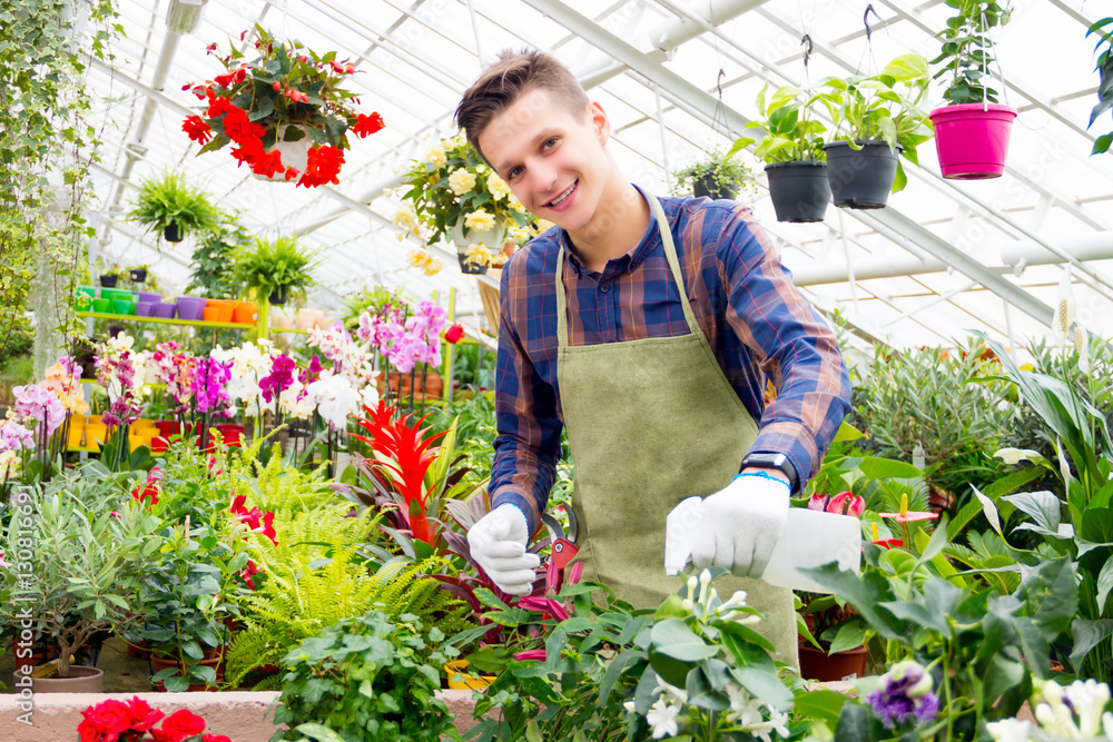 Working in the greenhouse Working in the greenhouse