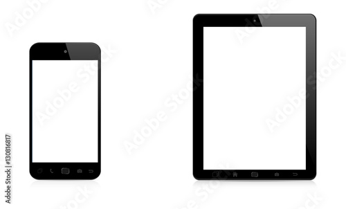 Modern digital phone and tablet on white background