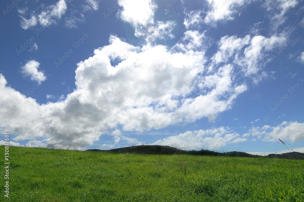 草原の風景　青空と雲