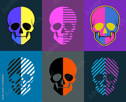 skulls set. 6 images on different backgrounds. each image are gr