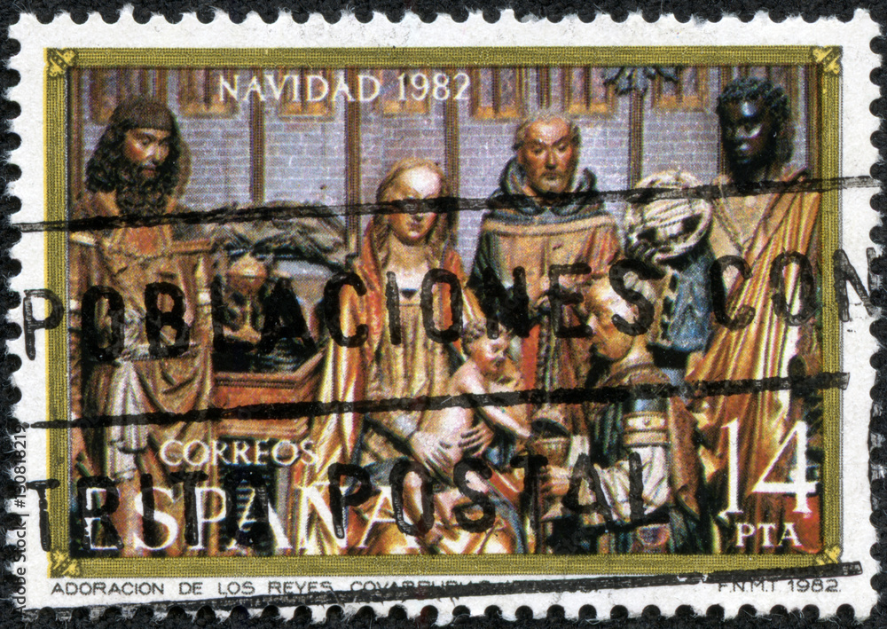  stamp printed in Spain shows Nativity, Wood Carving, by Gil de Siloe, Christmas, circa 1982