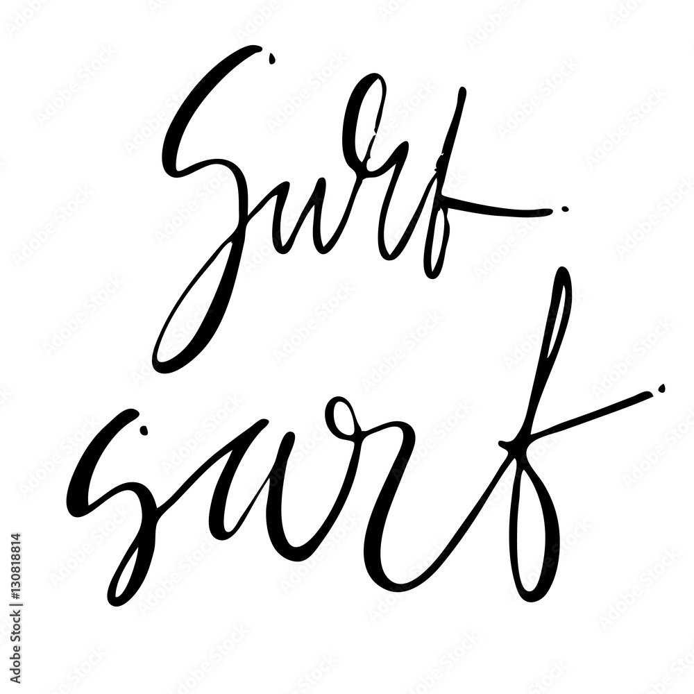 Surfing hand lettering design for posters, t-shirts, cards, invitations, stickers, banners. Vector. Surfing hand lettering design for posters, t-shirts, cards, invitations, stickers, banners. Vector.