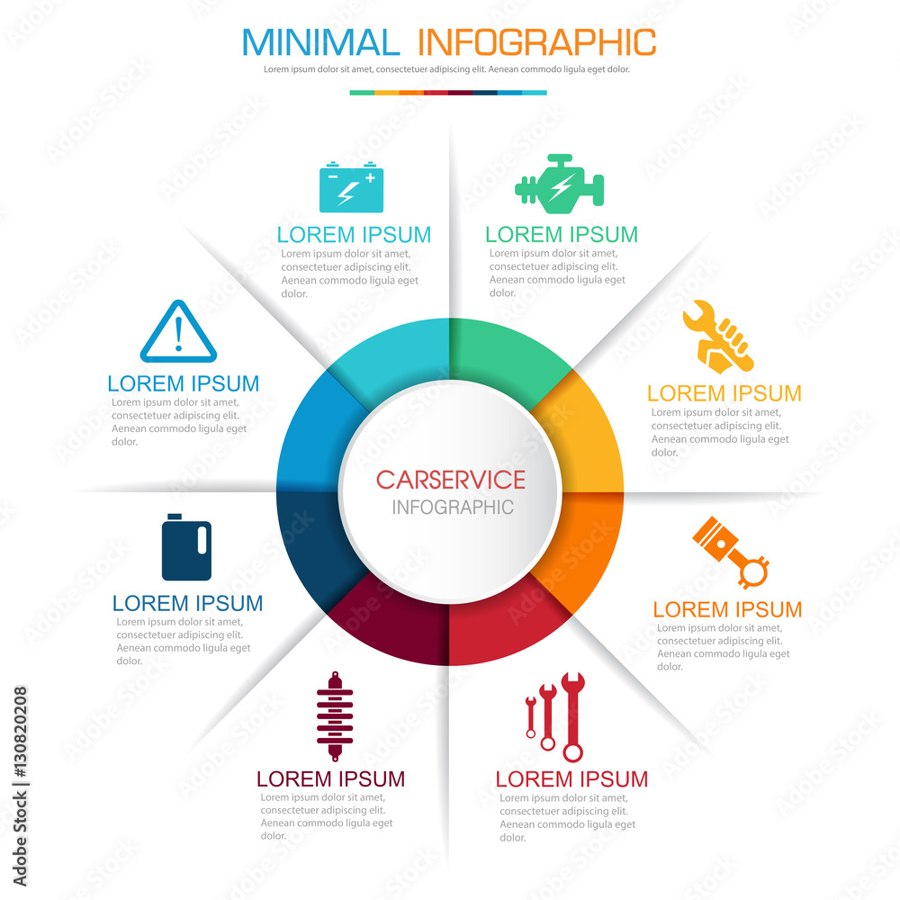 Circle Infographic Elements with car service icon on full color Circle Infographic Elements with car service icon on full color