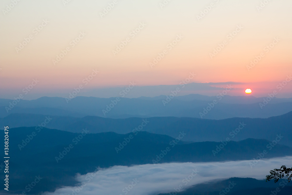 hill landscape and sun rise at Nan, Thailand hill landscape and sun rise at Nan, Thailand