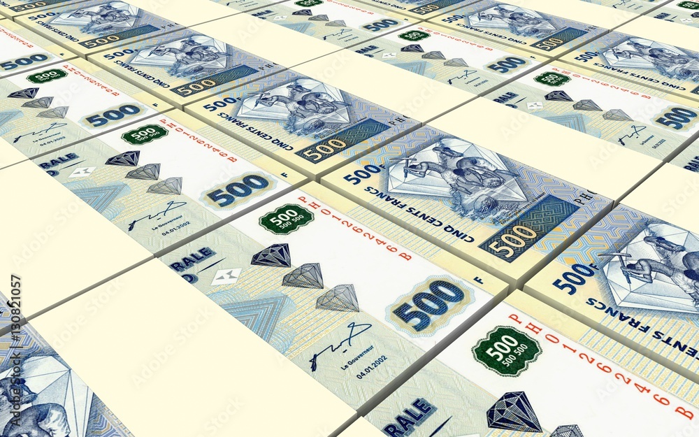 Congolese francs bills stacked background. 3D illustration. Congolese francs bills stacked background. 3D illustration.