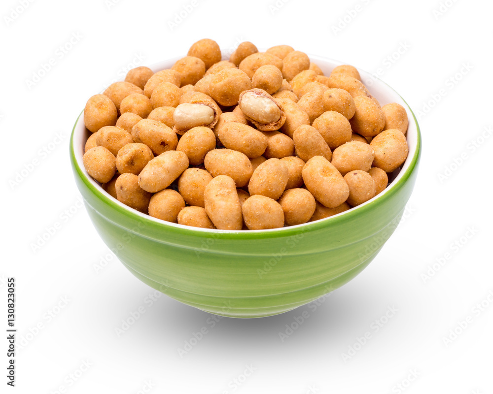 Crispy peanut in a cup isolated on white background. with clipping paths. Crispy peanut in a cup isolated on white background. with clipping paths.