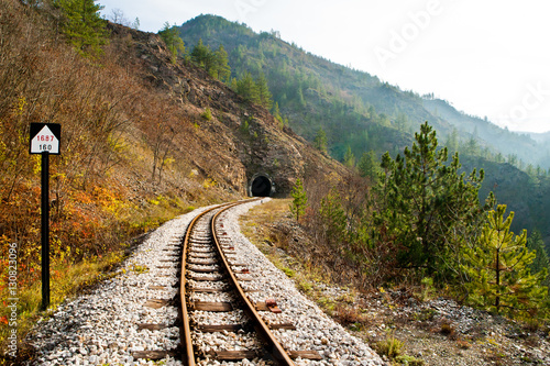 Горная железная дорога, уходящая в тоннель / Old train tunnel with railway