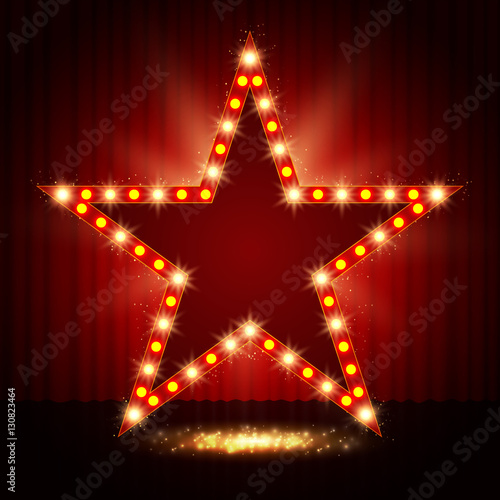 Star retro light banner on curtain background