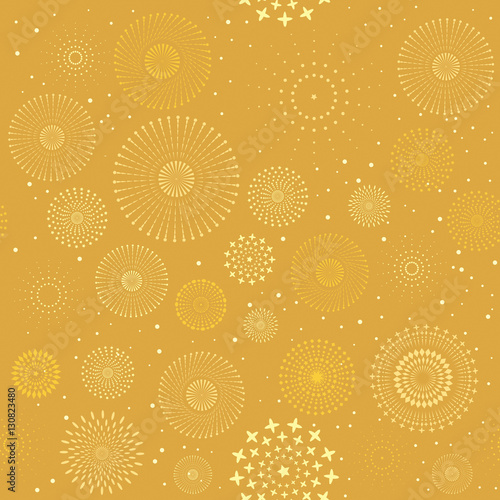 Vector illustration of fireworks display seamless background.
