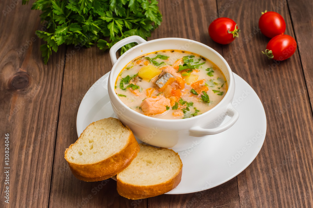Soup with salmon Finland Soup with salmon Finland