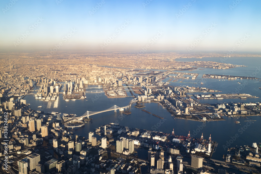 Fototapeta premium Aerial photograph from over Tokyo Japan, 2016/12/17