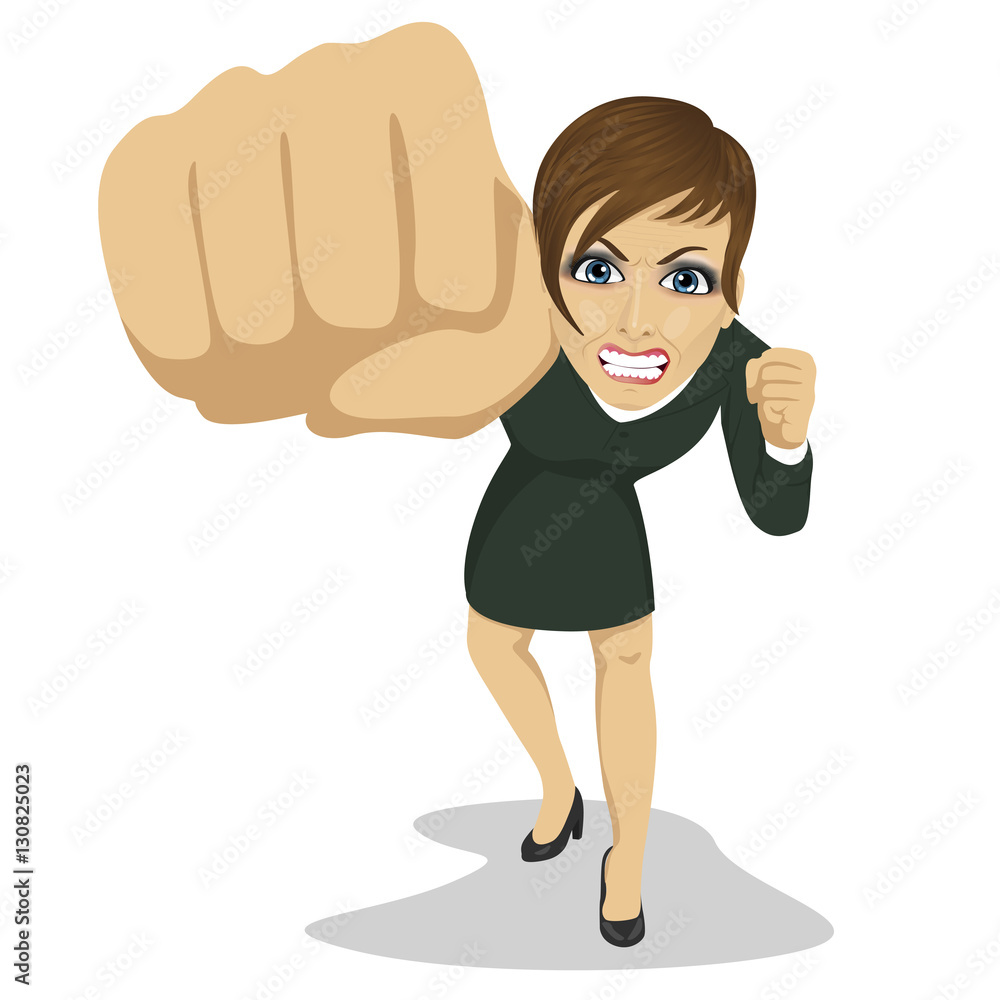 young angry business woman punching to front young angry business woman punching to front