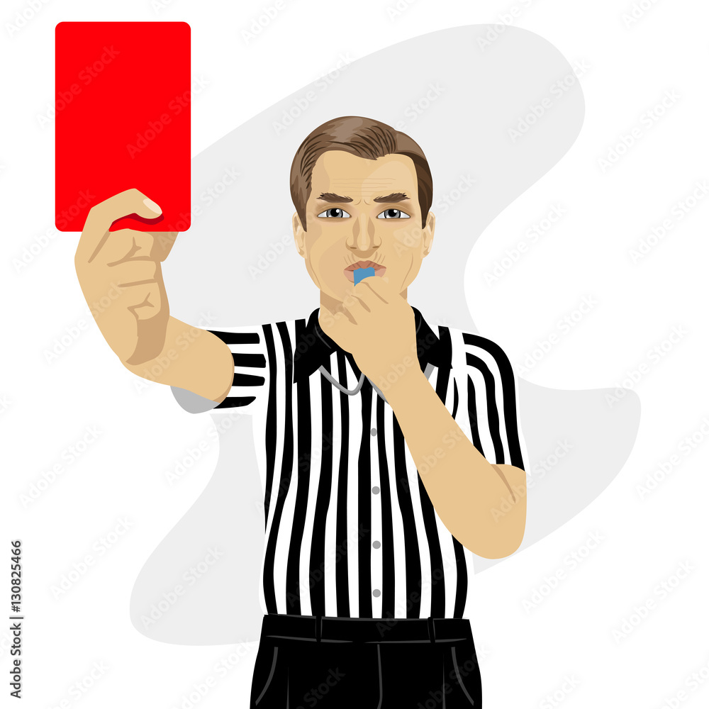 mature referee showing red card warning blowing whistle mature referee showing red card warning blowing whistle