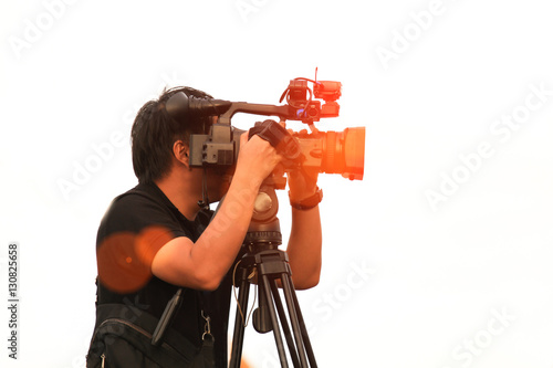 professional cameraman - covering on event with a video - with white background