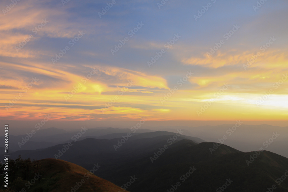 Landscape blue sky on mountain in sunrise, Doimonjong Thailand