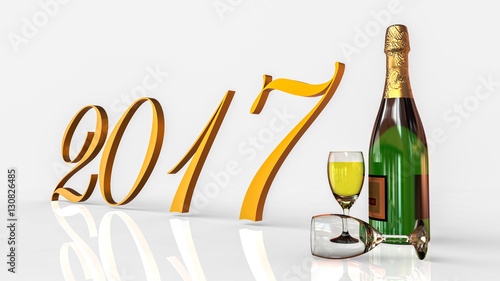 Happy new year 2017 / 3D render image representing New years eve with champagne 