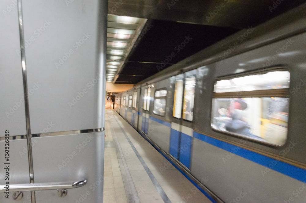 a moving subway train in the city of Kazan