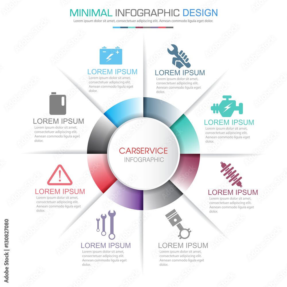 Fototapeta premium Circle Infographic Elements with car service icon on full color