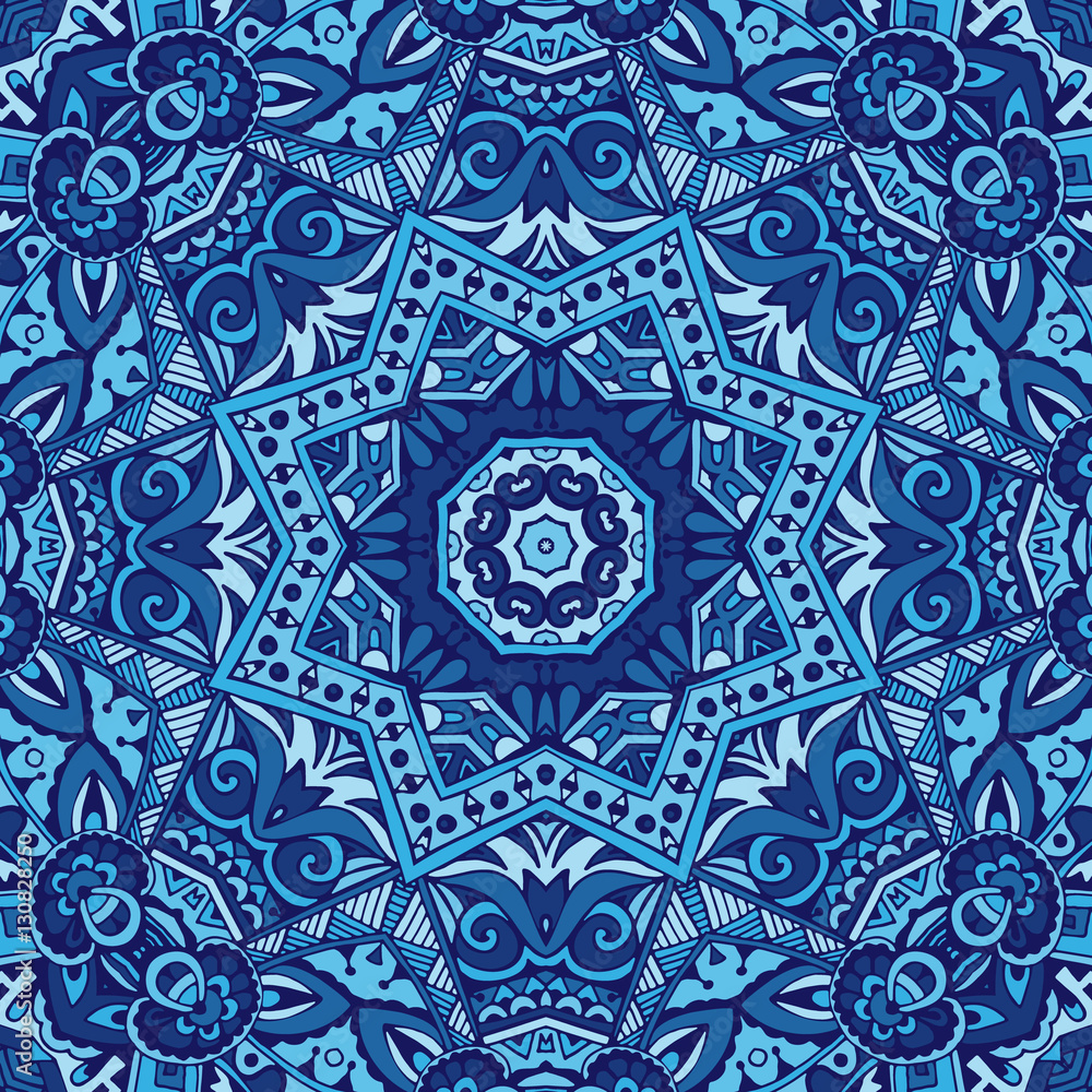ornamental blue seamless doodle graphic background