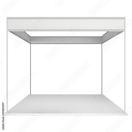 Trade Show Booth White and Blank. Blank Indoor Exhibition with Work Paths. Vector isolated on white background. Ad Template for your Expo design.