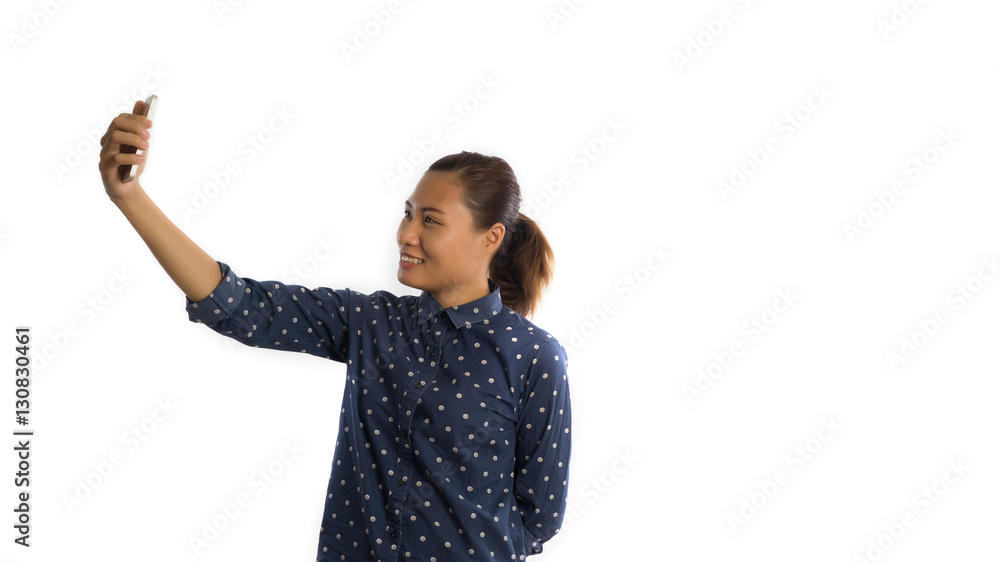 Woman shot himself in the white background. Woman shot himself in the white background.