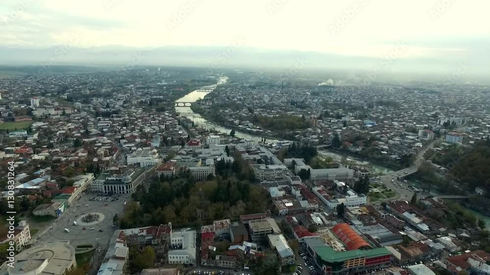 aerial view of the central part of Kutaisi with Rioni river, Georgia aerial view of the central part of Kutaisi with Rioni river, Georgia