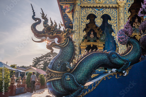 Wat Rong Sua Tan. Buddhist blue Temple in Chiang Rai Thailand 