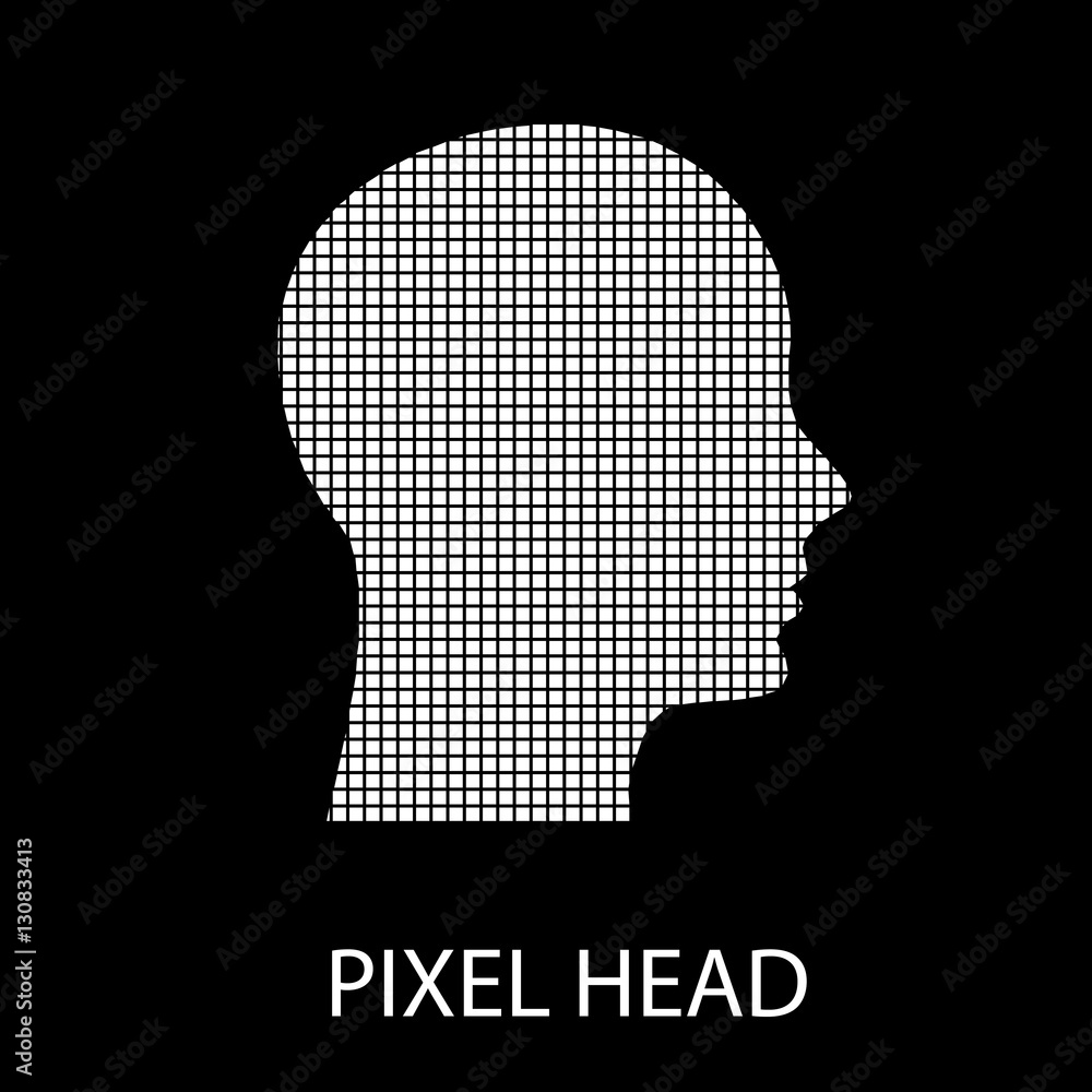 Pixel art design of the human head logo. Vector illustration. Pixel art design of the human head logo. Vector illustration.