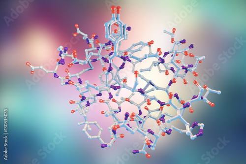 Molecular model of insulin molecule, 3D illustration photo