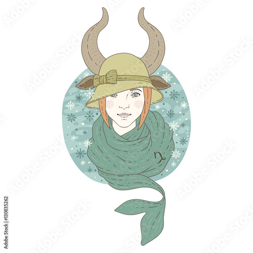 Capricorn zodiac sign Winter season illustration