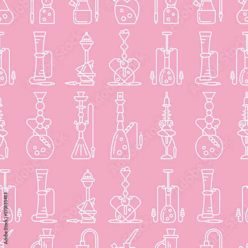 Seamless pattern with hookahs in the trendy linear style, perfect for tobacco packaging design. Vector background collection.