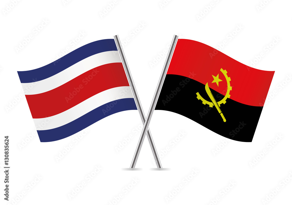 Costa Rica and Angola flags. Vector illustration.