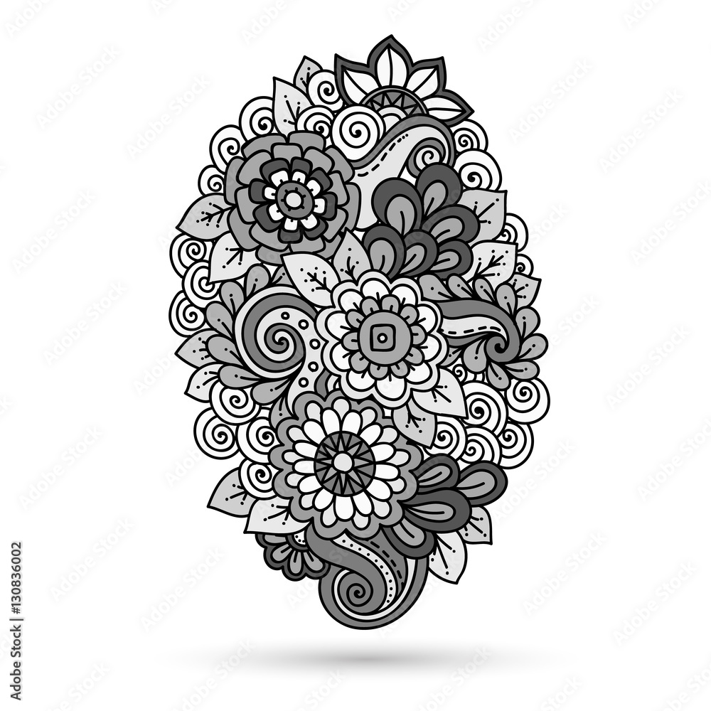 Ethnic floral zentangle, doodle floral background pattern in vector. Henna paisley mehndi doodles design tribal design element. Monochrome pattern for coloring book for adults and kids. Ethnic floral zentangle, doodle floral background pattern in vector. Henna paisley mehndi doodles design tribal design element. Monochrome pattern for coloring book for adults and kids.
