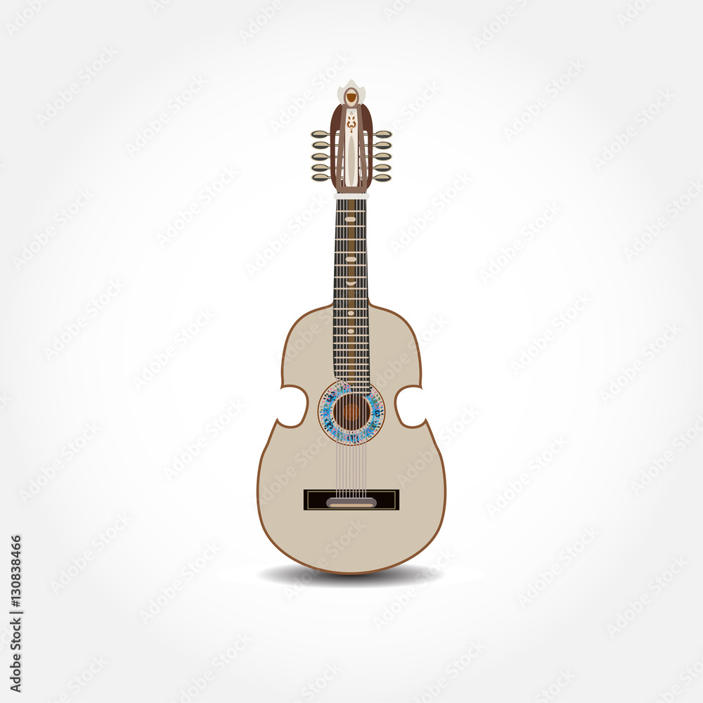 Fototapeta premium Vector illustration of cuatro, Latin American guitar isolated on white background.