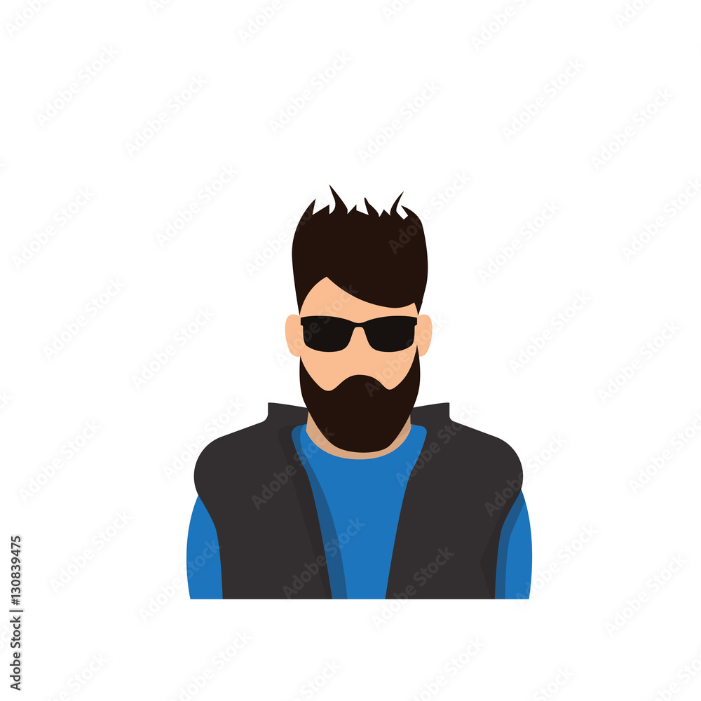 Profile Icon Male Avatar Man, Hipster Cartoon Guy Beard Portrait, Casual Person Silhouette Face Flat Vector Illustration