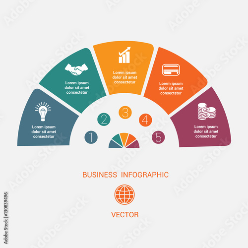 Semicircle template infographic 5 positions
