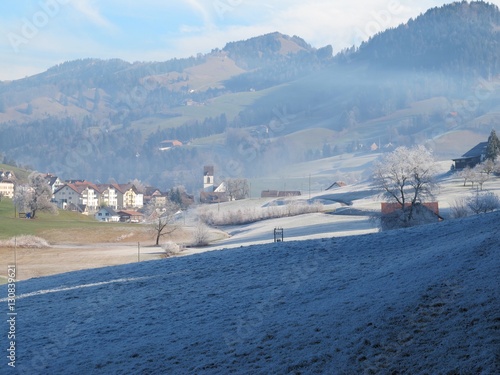 Blick auf das winterliche Dorf Goldingen