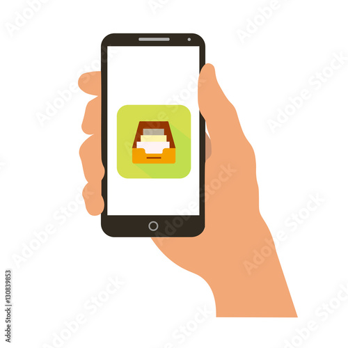 Hand holding smartphone vector illustration