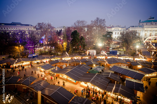 Photography Vienna Christmas Market 2016, aerial view at blue hour (sunset)