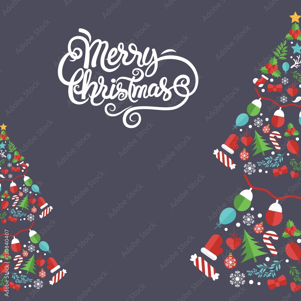 Christmas tree with ornaments icon set