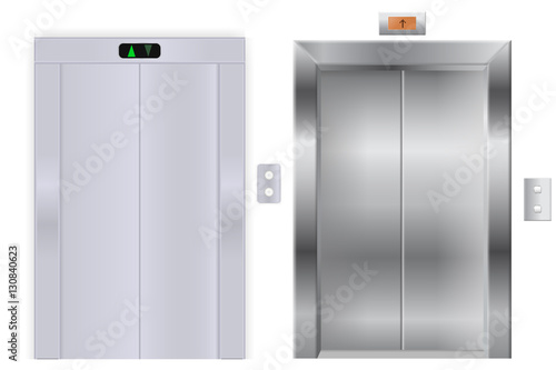 Elevator with closed metal doors