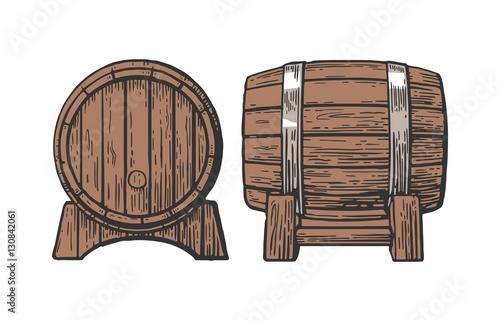 Wooden barrel set engraving vector illustration