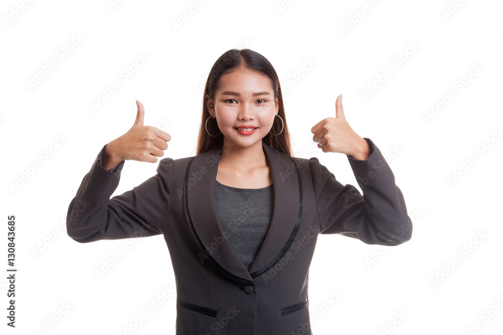 Young Asian business woman show two thumbs up. Young Asian business woman show two thumbs up.