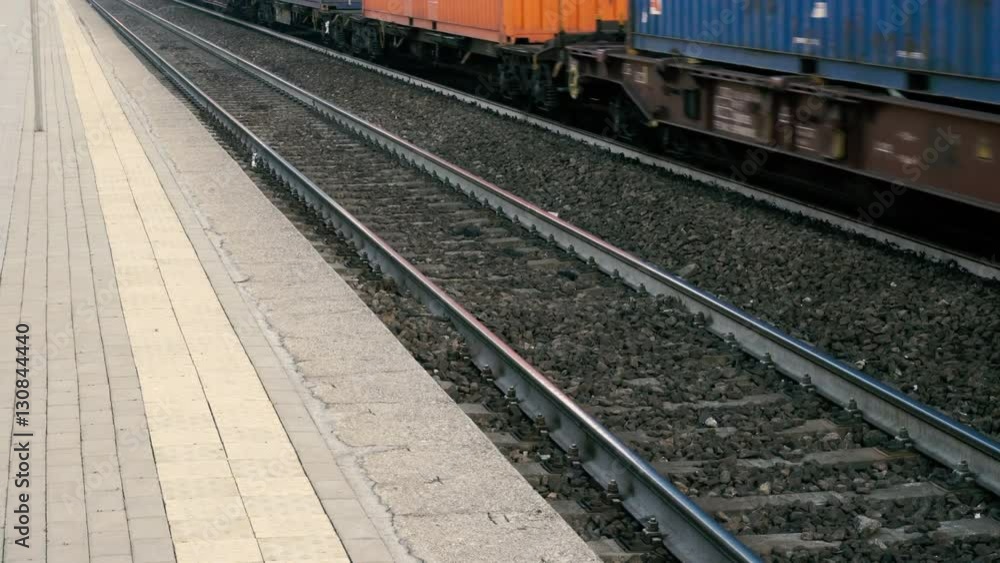 Freight train arrives at a station Freight train arrives at a station