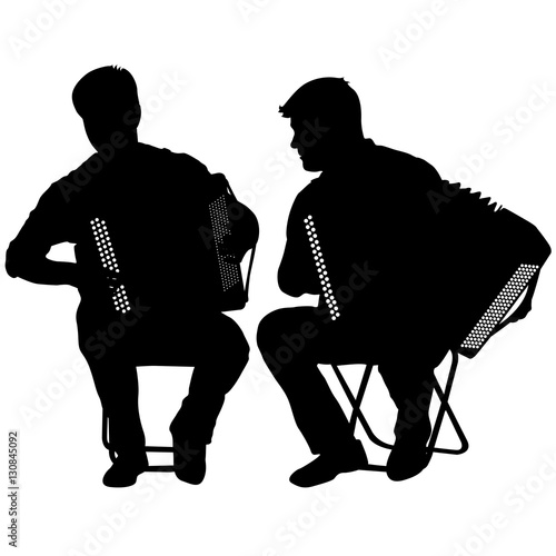 Silhouette of two musicians bayan on white background, vector illustration