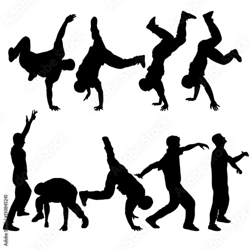 Fotografie Silhouettes breakdancer on a white background