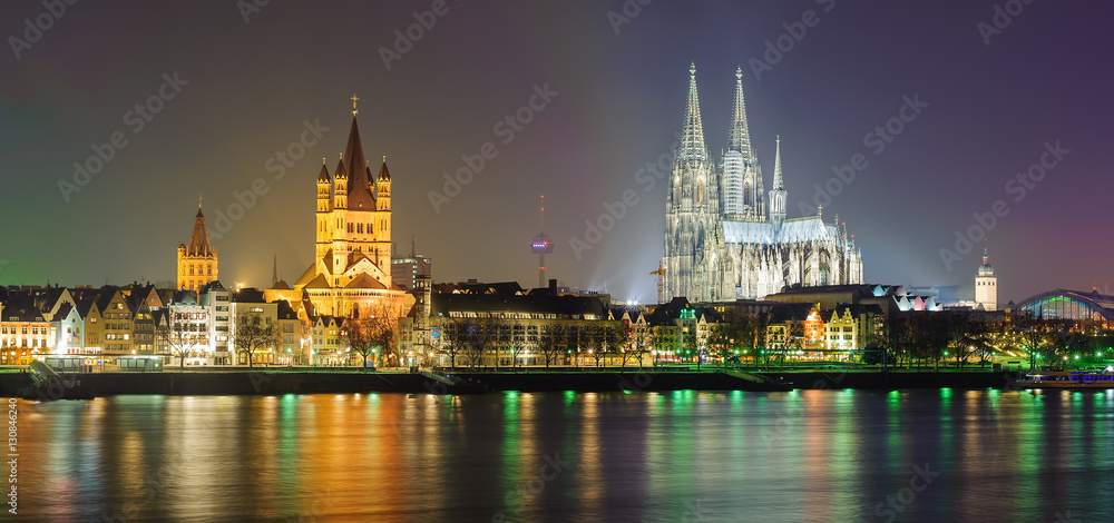Night panoramic view of Cologne, Germany