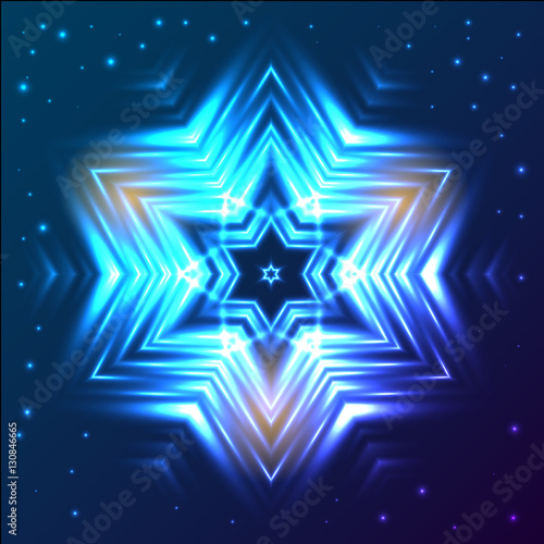 Glow snowflake on blue dark background