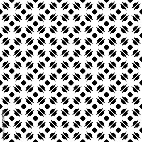 Vector monochrome seamless pattern, black & white repeat ornamental texture, endless geometric background with simple figures. Design element for tileable print, decoration, textile, digital, package