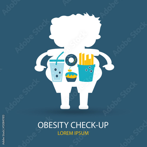 Fototapeta Naklejka Na Ścianę i Meble -  Vector icons in flat design. Concept of obesity, junk food and health with elements for mobile concepts and web apps. Modern infographic logo and pictogram.
